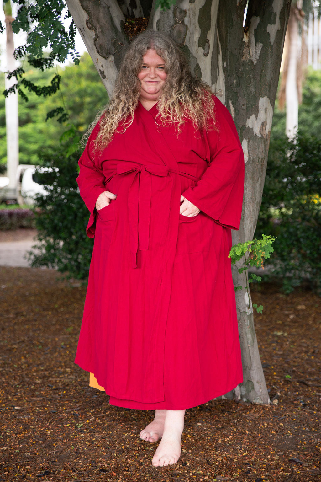 Red Kimono robe made from cotton in size 26 to 30
