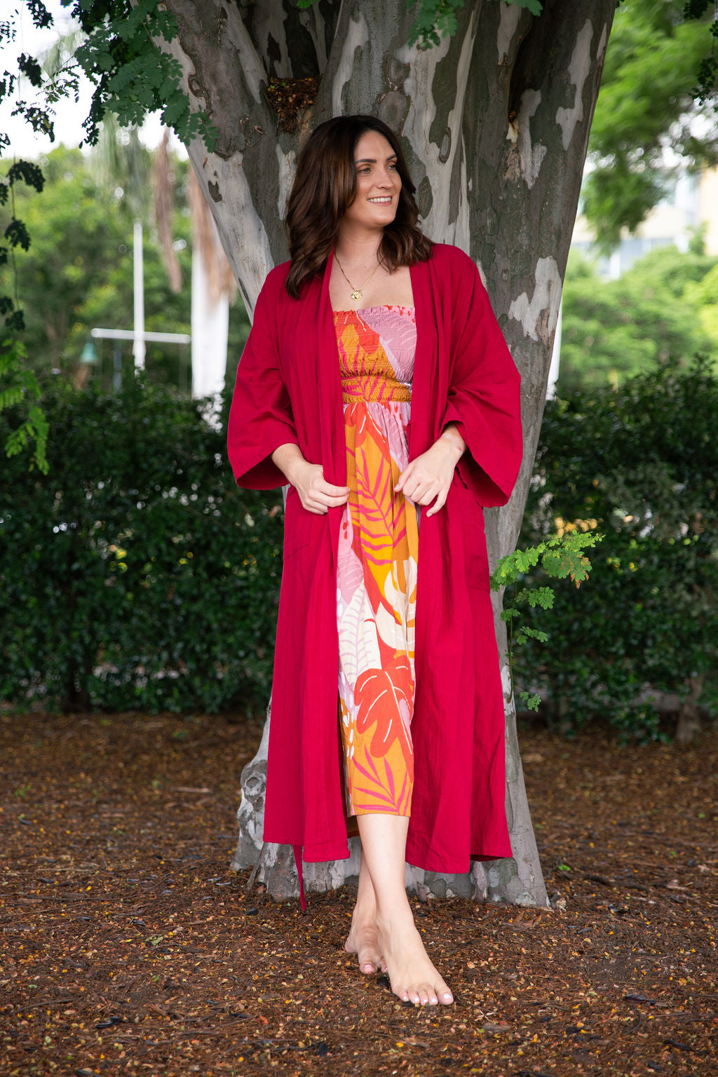 Red Kimono robe made from cotton